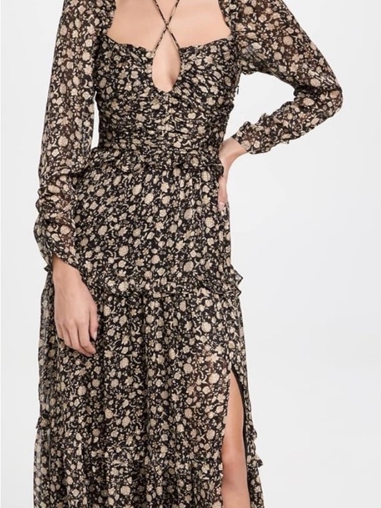 Astr Dresses & Skirts - ASTR Floral Long Sleeve Black and Beige Maxi Dress bohemian lovestruck small
